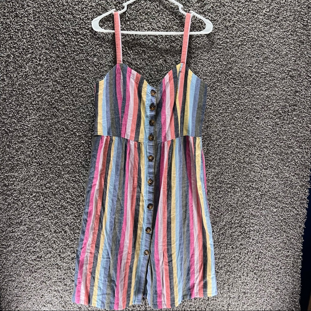 NWT Abercrombie & Fitch Women's Tank Dress Striped MIDI Button Front Smocked XL